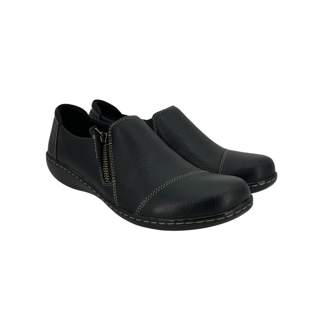 Clarks Shoes Womens Size 8.5 Black Slip On Zip Comfort Casual 261473564060